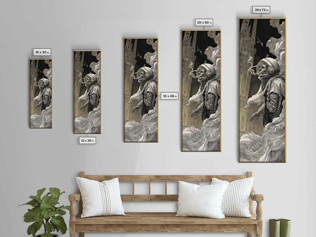 The Astronaut Ghost, Gothic Engraving Art, Tall Narrow Wall Art, Dark Halloween Decor, Framed Canvas Print, Halloween Wall Art