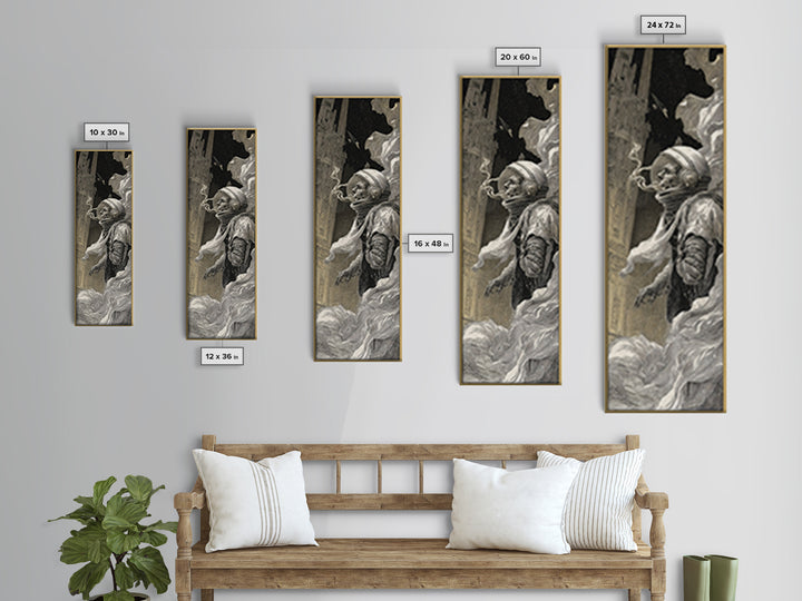 The Astronaut Ghost, Gothic Engraving Art, Tall Narrow Wall Art, Dark Halloween Decor, Framed Canvas Print, Halloween Wall Art