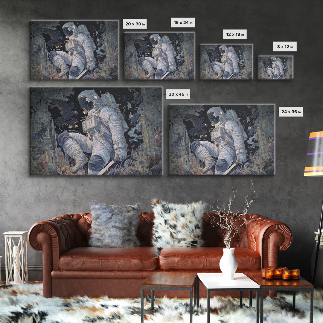 The Astronaut Ghost, Medieval Grotesque Art, Landscape Wall Art, Dark Halloween Decor, Canvas Print, Halloween Wall Art