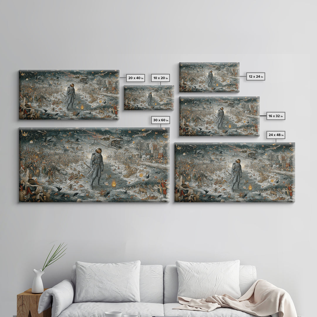 The Astronaut Ghost, Northern Renaissance Horror, Wide Panoramic Art, Dark Fantasy Wall Art, Canvas Print, Halloween Wall Art
