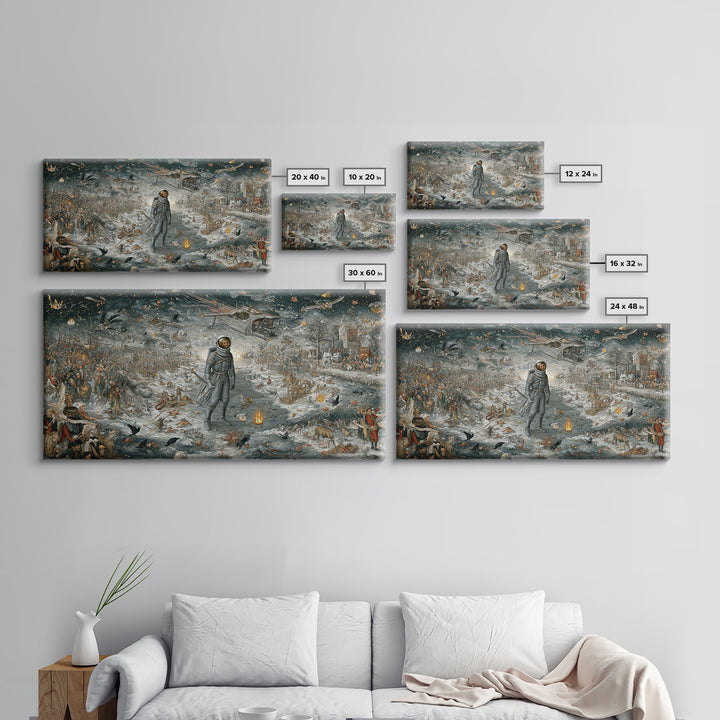 The Astronaut Ghost, Northern Renaissance Horror, Wide Panoramic Art, Dark Fantasy Wall Art, Canvas Print, Halloween Wall Art
