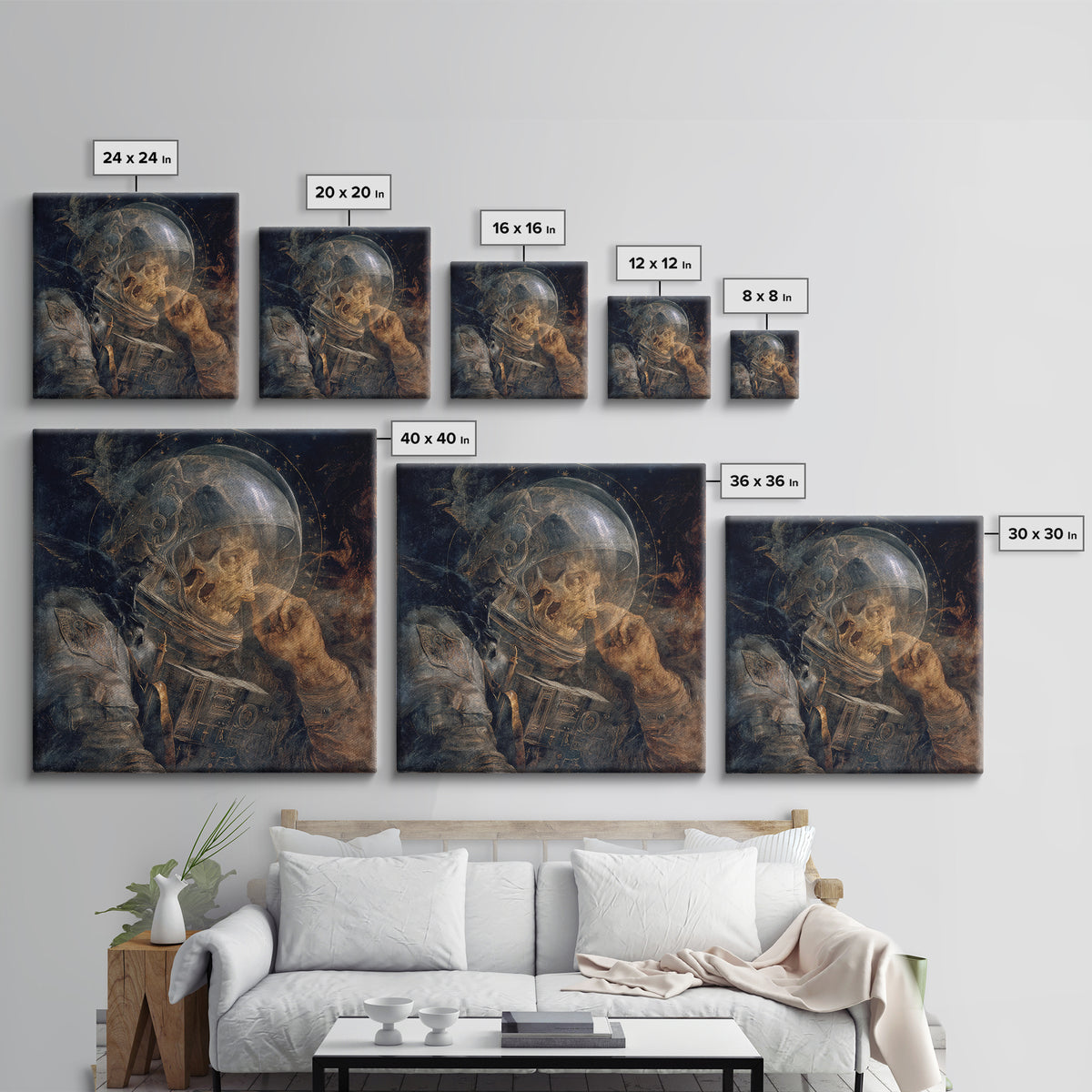 The Astronaut Ghost, Dark Renaissance Art, Square Wall Art, Dark Fantasy Wall Art, Framed Canvas Print, Halloween Wall Art