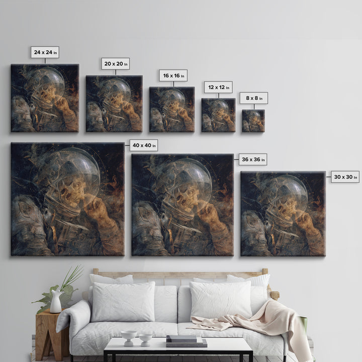 The Astronaut Ghost, Dark Renaissance Art, Square Wall Art, Dark Fantasy Wall Art, Framed Canvas Print, Halloween Wall Art