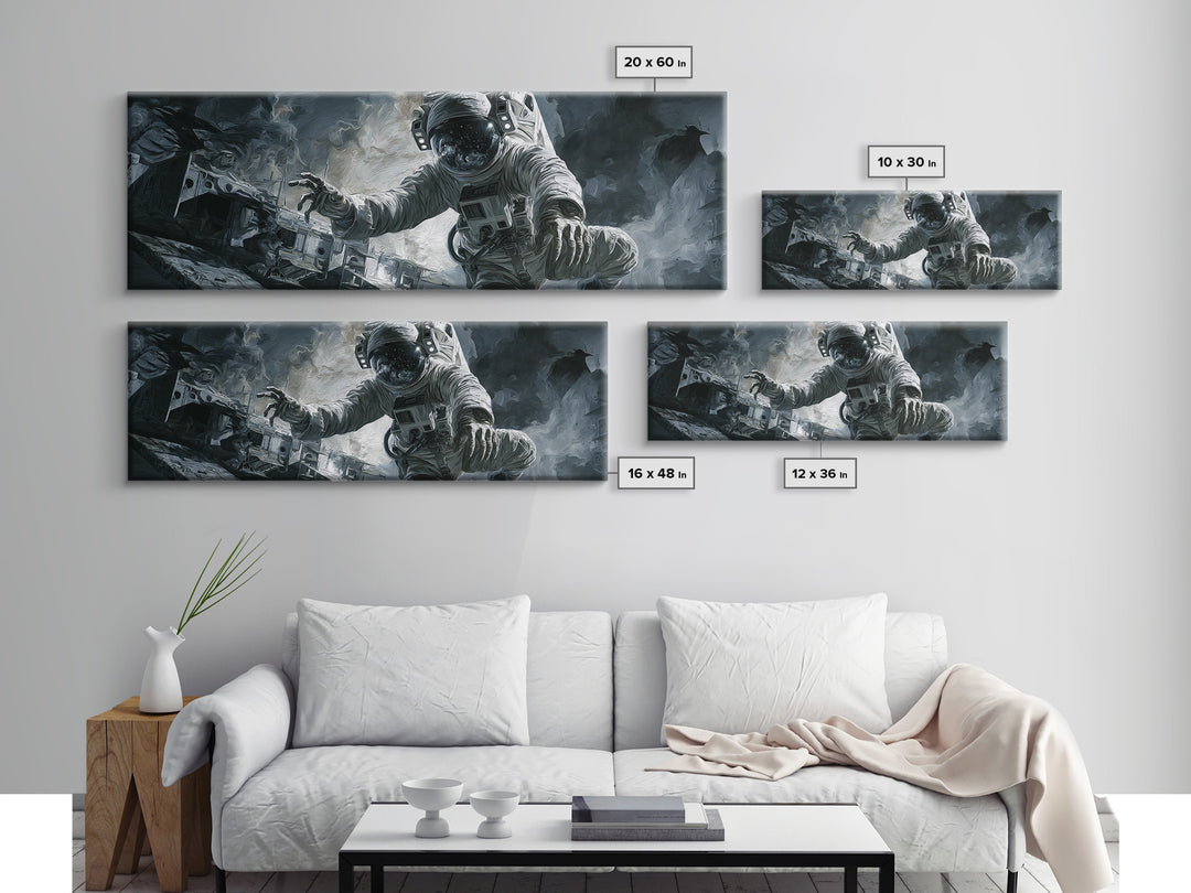 The Astronaut Ghost, Danse Macabre Art, Extra Wide Wall Art, Macabre Wall Art, Framed Canvas Print, Halloween Wall Art