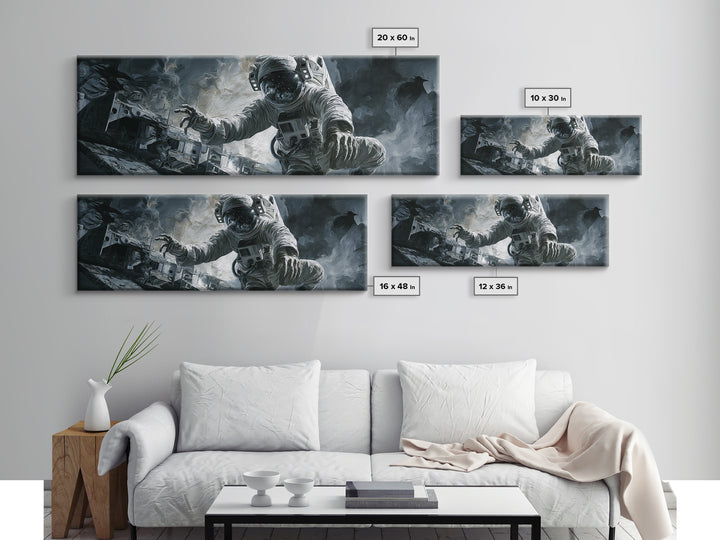 The Astronaut Ghost, Danse Macabre Art, Extra Wide Wall Art, Macabre Wall Art, Framed Canvas Print, Halloween Wall Art