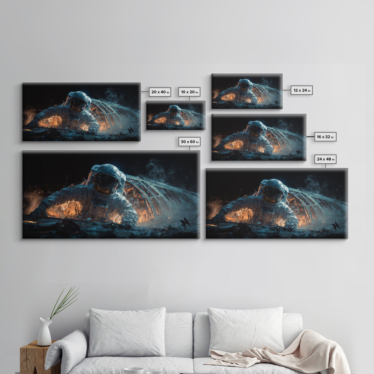 The Astronaut Ghost, Apocalyptic Romantic Art, Wide Panoramic Art, Dark Halloween Decor, Canvas Print, Halloween Wall Art