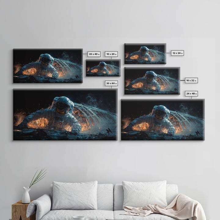 The Astronaut Ghost, Apocalyptic Romantic Art, Wide Panoramic Art, Dark Halloween Decor, Canvas Print, Halloween Wall Art
