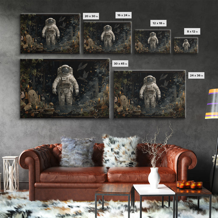 The Astronaut Ghost, Symbolist Gothic Landscape, Landscape Wall Art, Dark Halloween Decor, Framed Canvas Print, Halloween Wall Art