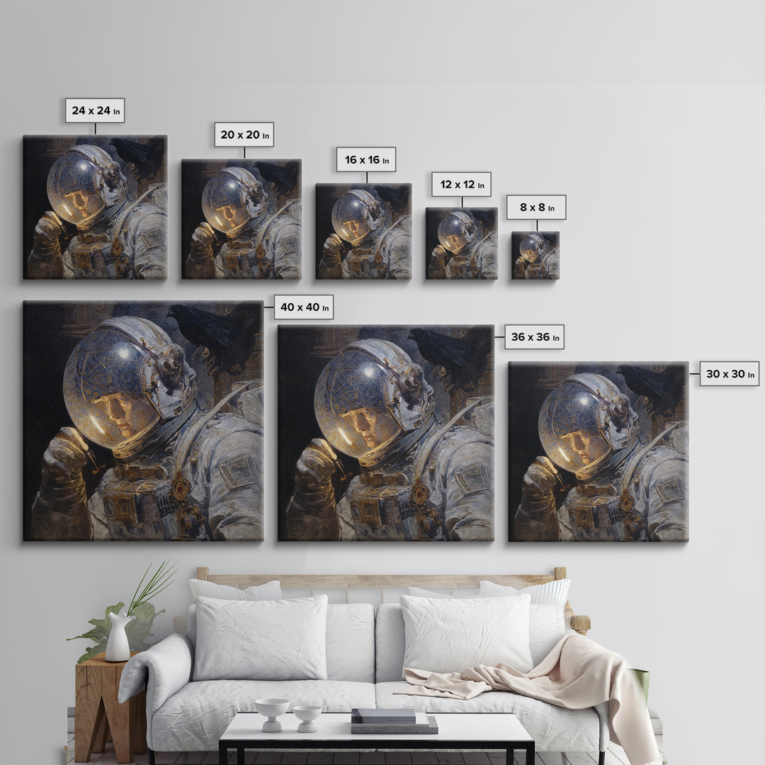 The Astronaut Ghost, Ornate Symbolist Art, Square Wall Art, Dark Halloween Decor, Framed Canvas Print, Halloween Wall Art