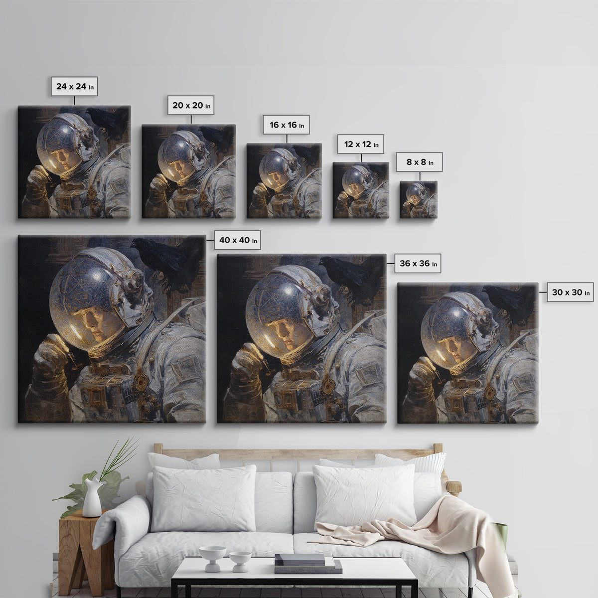 The Astronaut Ghost, Ornate Symbolist Art, Square Wall Art, Dark Halloween Decor, Framed Canvas Print, Halloween Wall Art