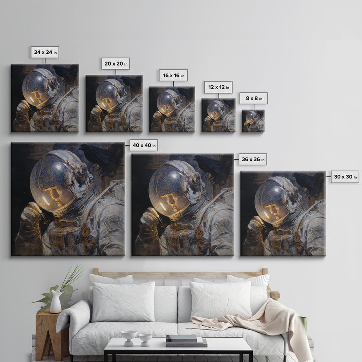 The Astronaut Ghost, Ornate Symbolist Art, Square Wall Art, Dark Halloween Decor, Framed Canvas Print, Halloween Wall Art