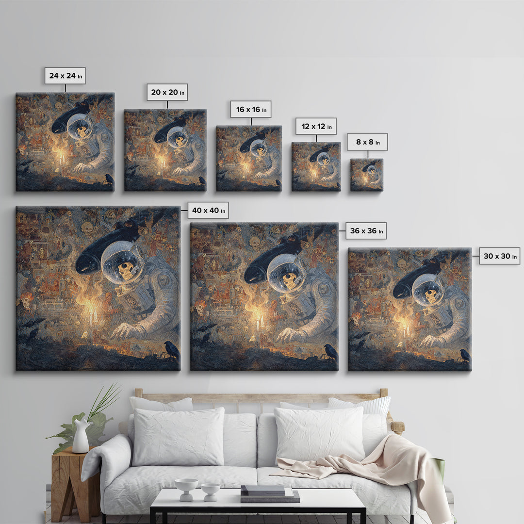 The Astronaut Ghost, Grotesque Carnival Art, Square Wall Art, Macabre Wall Art, Framed Canvas Print, Halloween Wall Art, Gothic Home Decor
