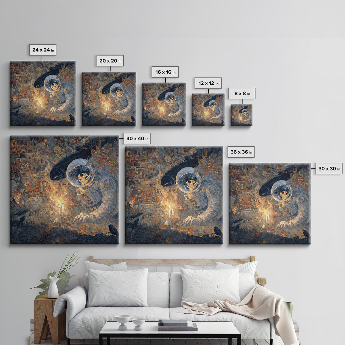 The Astronaut Ghost, Grotesque Carnival Art, Square Wall Art, Macabre Wall Art, Framed Canvas Print, Halloween Wall Art, Gothic Home Decor