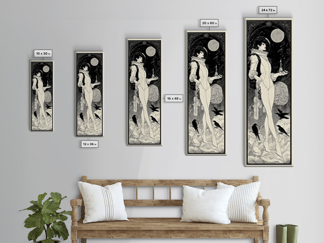 The Astronaut Ghost, Decadent Line Art, Tall Narrow Wall Art, Gothic Horror Wall Art, Canvas Print, Halloween Wall Art