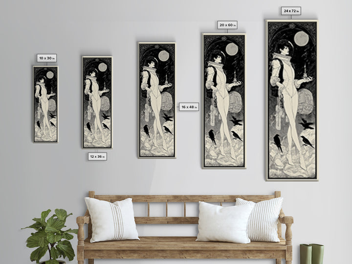 The Astronaut Ghost, Decadent Line Art, Tall Narrow Wall Art, Gothic Horror Wall Art, Canvas Print, Halloween Wall Art