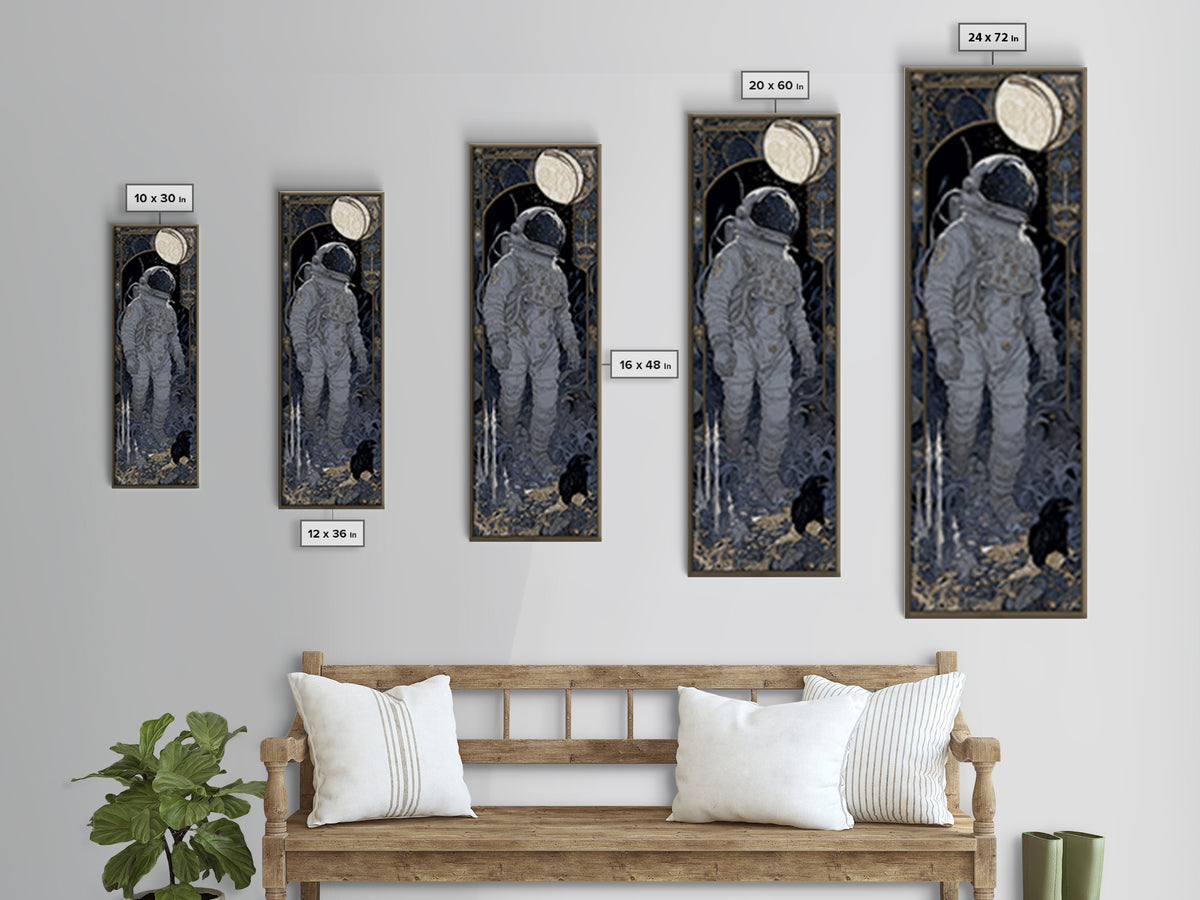 The Astronaut Ghost, Stained Glass Gothic Art, Tall Narrow Wall Art, Gothic Horror Wall Art, Framed Canvas Print, Halloween Wall Art