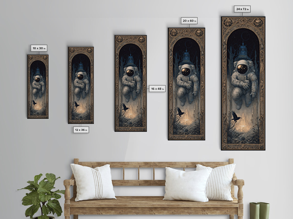 The Astronaut Ghost, Surreal Apocalyptic Art, Tall Narrow Wall Art, Gothic Horror Wall Art, Framed Canvas Print, Halloween Wall Art