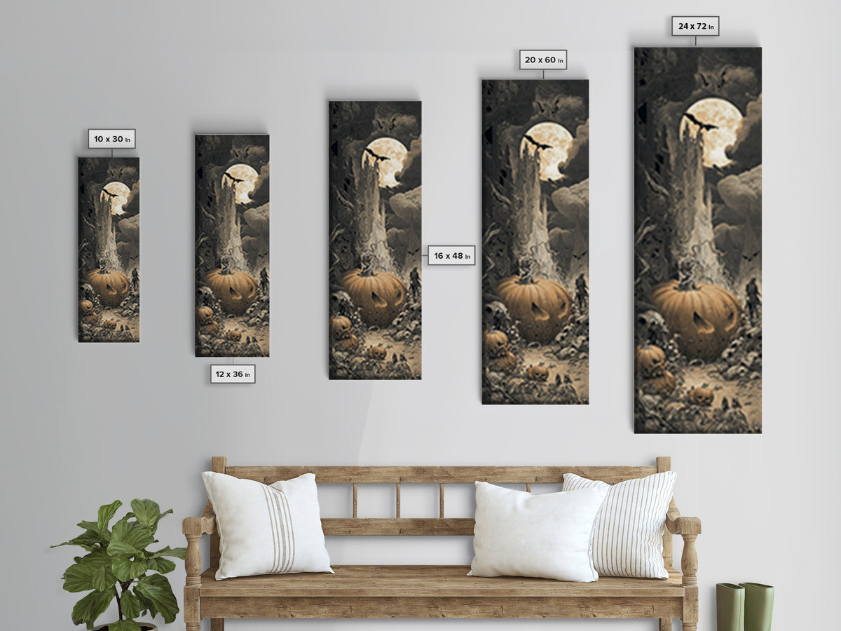 The Alien Pumpkin Patch, Gothic Engraving Art, Tall Narrow Wall Art, Dark Fantasy Wall Art, Canvas Print, Halloween Wall Art