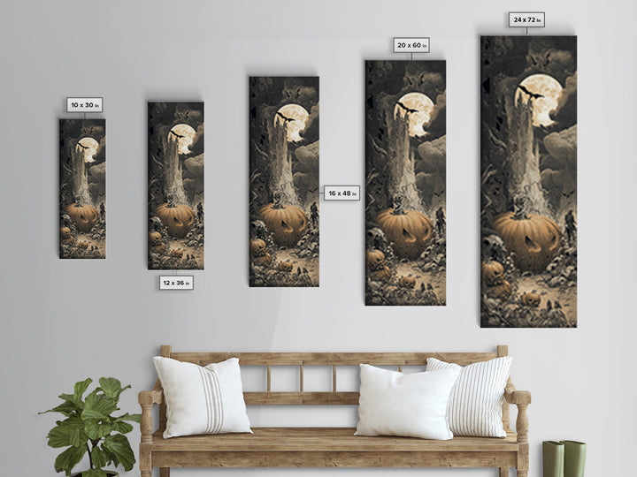The Alien Pumpkin Patch, Gothic Engraving Art, Tall Narrow Wall Art, Dark Fantasy Wall Art, Canvas Print, Halloween Wall Art