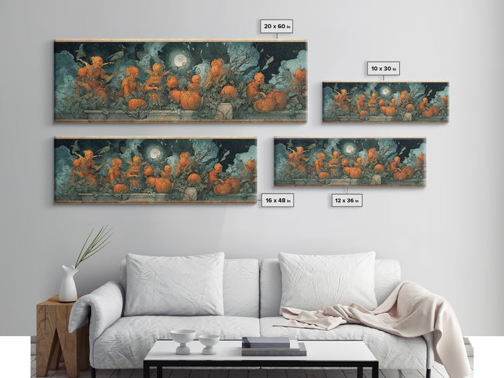 The Alien Pumpkin Patch, Dark Renaissance Art, Extra Wide Wall Art, Macabre Wall Art, Canvas Print, Halloween Wall Art