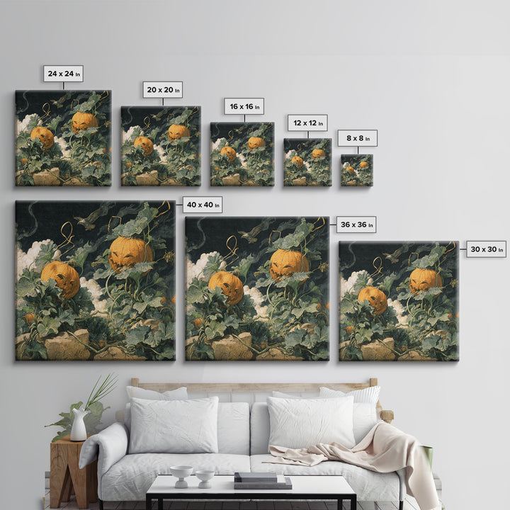 The Alien Pumpkin Patch, Danse Macabre Art, Square Wall Art, Gothic Horror Wall Art, Canvas Print, Halloween Wall Art