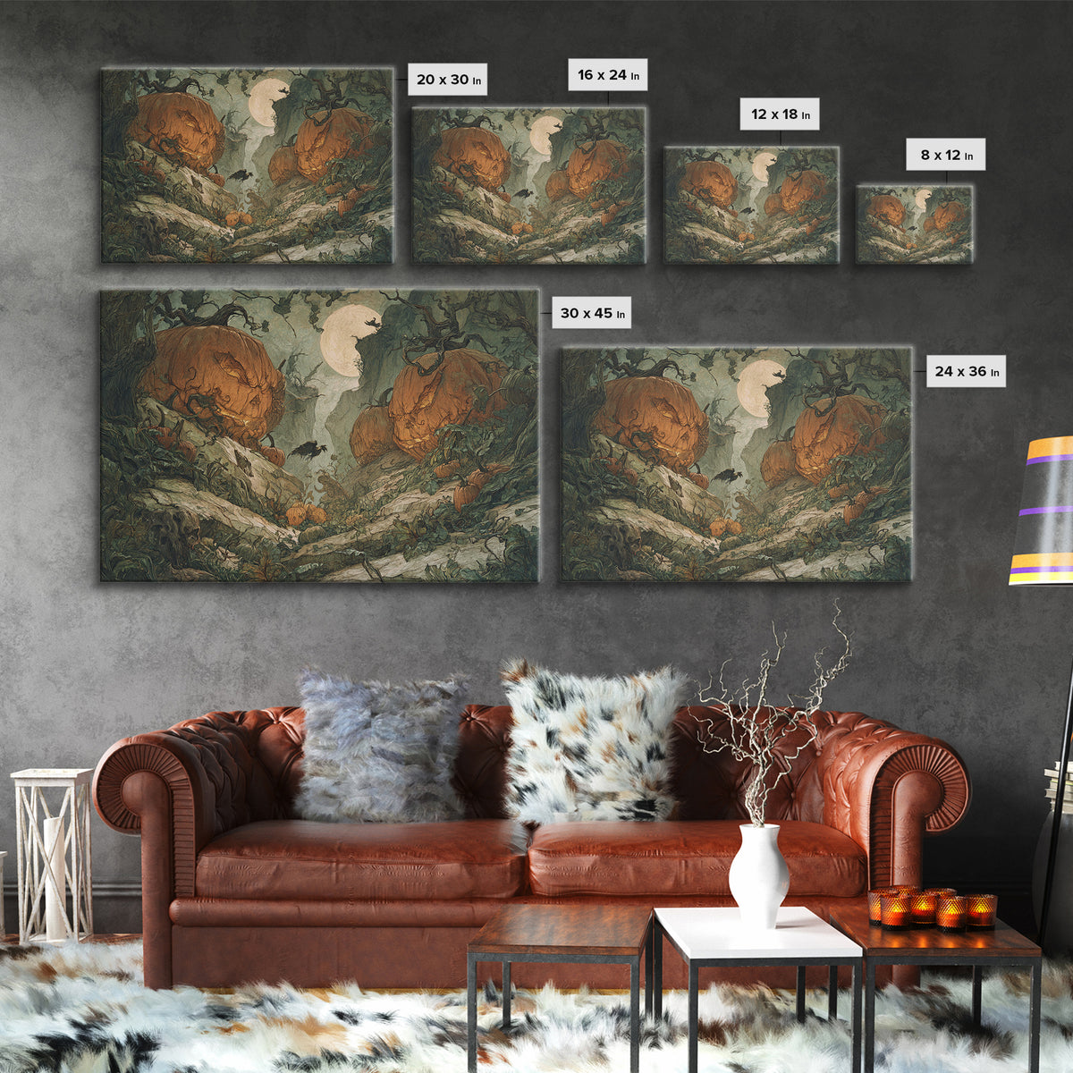 The Alien Pumpkin Patch, Baroque Witchcraft Art, Landscape Wall Art, Macabre Wall Art, Canvas Print, Halloween Wall Art