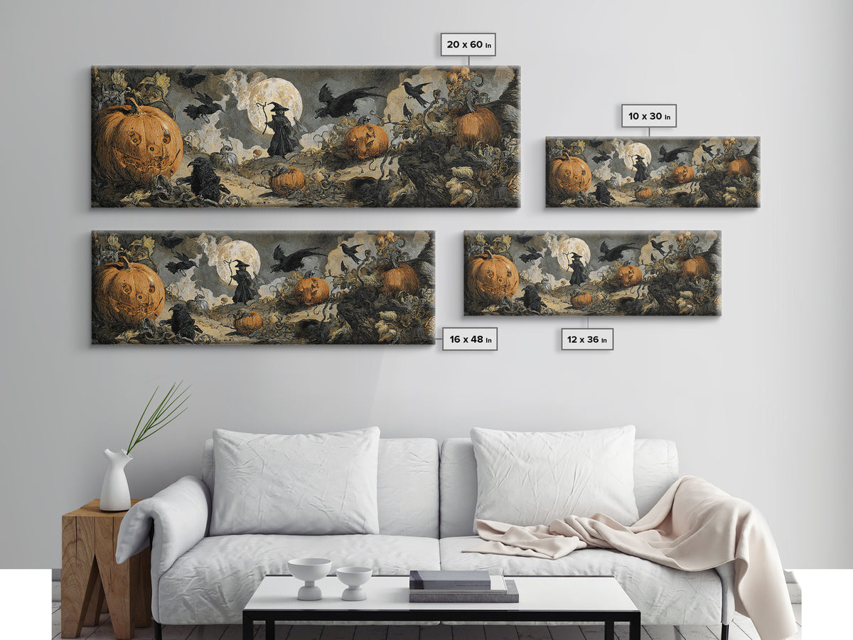 The Alien Pumpkin Patch, Dark Romantic Horror Art, Extra Wide Wall Art, Gothic Horror Wall Art, Canvas Print, Halloween Wall Art