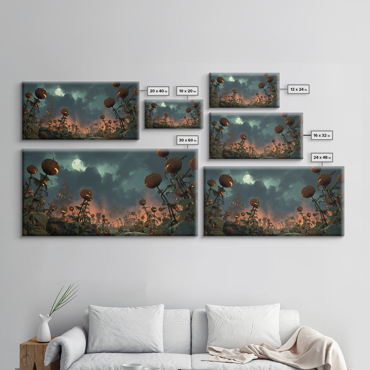 The Alien Pumpkin Patch, Apocalyptic Romantic Art, Wide Panoramic Art, Gothic Horror Wall Art, Canvas Print, Halloween Wall Art