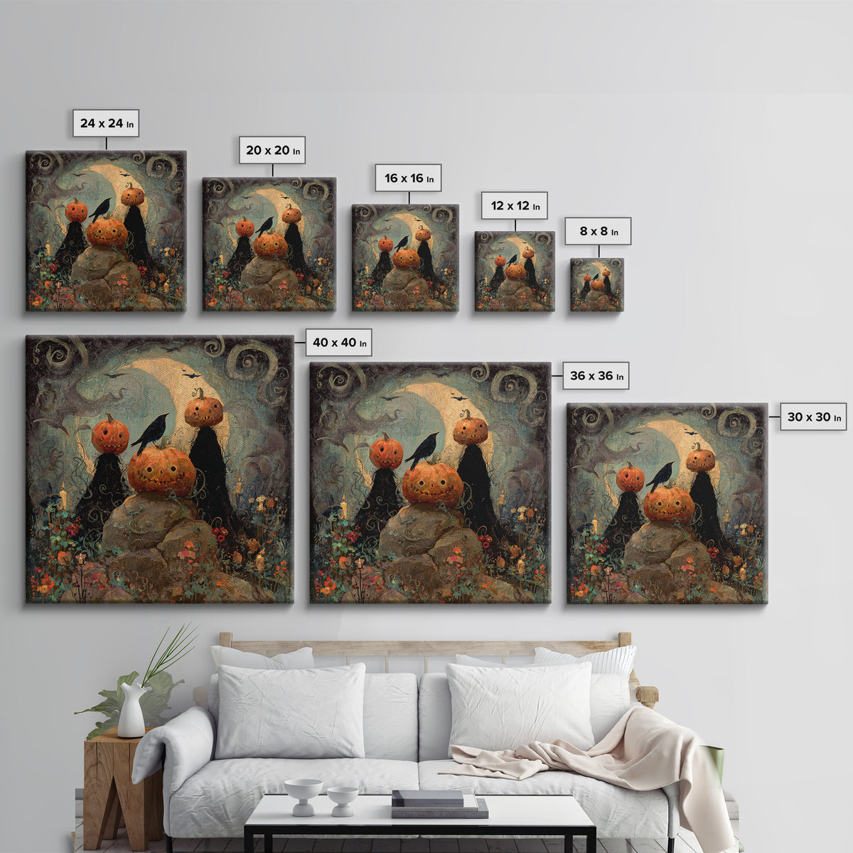 The Alien Pumpkin Patch, Symbolist Dream Art, Square Wall Art, Gothic Horror Wall Art, Canvas Print, Halloween Wall Art