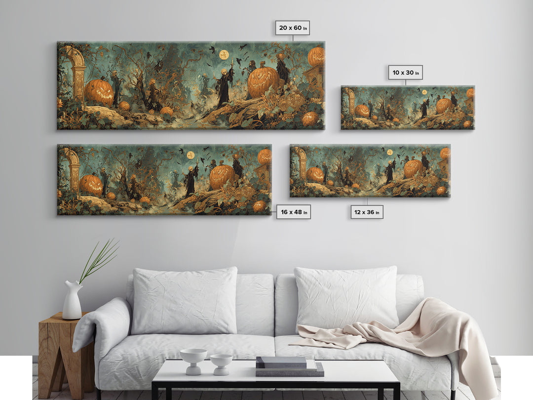 The Alien Pumpkin Patch, Ornate Symbolist Art, Extra Wide Wall Art, Dark Halloween Decor, Canvas Print, Halloween Wall Art