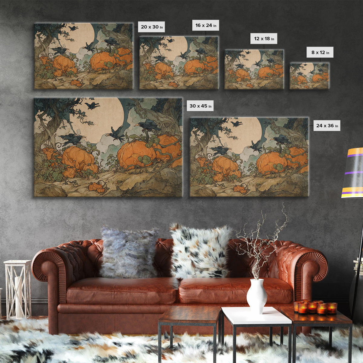 The Alien Pumpkin Patch, Gothic Storybook Art, Landscape Wall Art, Macabre Wall Art, Framed Canvas Print, Halloween Wall Art