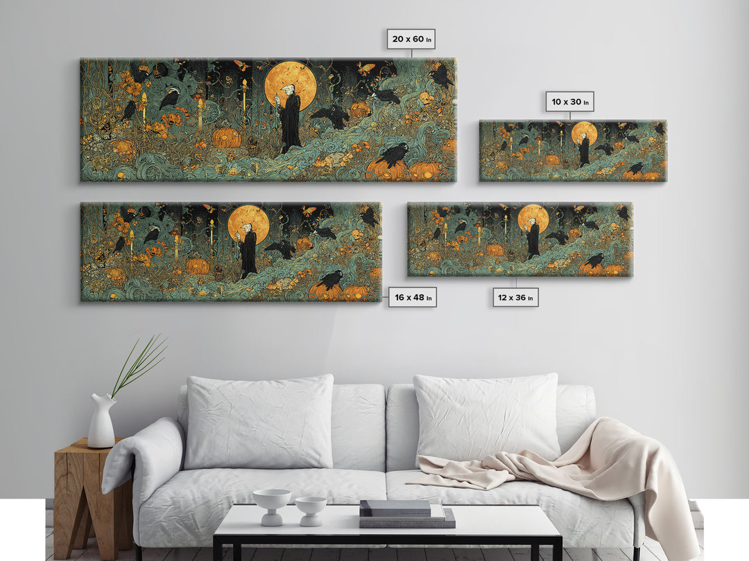 The Alien Pumpkin Patch, Stained Glass Gothic Art, Extra Wide Wall Art, Dark Fantasy Wall Art, Canvas Print, Halloween Wall Art