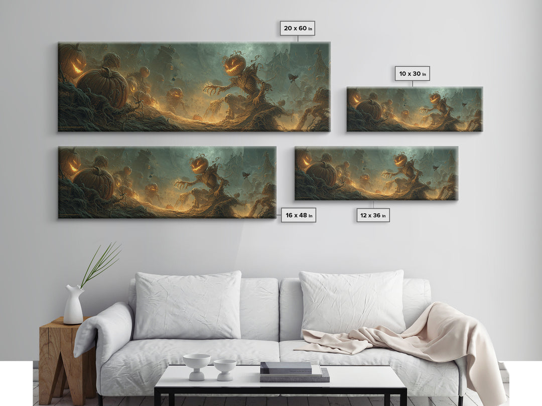 The Alien Pumpkin Patch, Surreal Apocalyptic Art, Extra Wide Wall Art, Gothic Horror Wall Art, Canvas Print, Halloween Wall Art