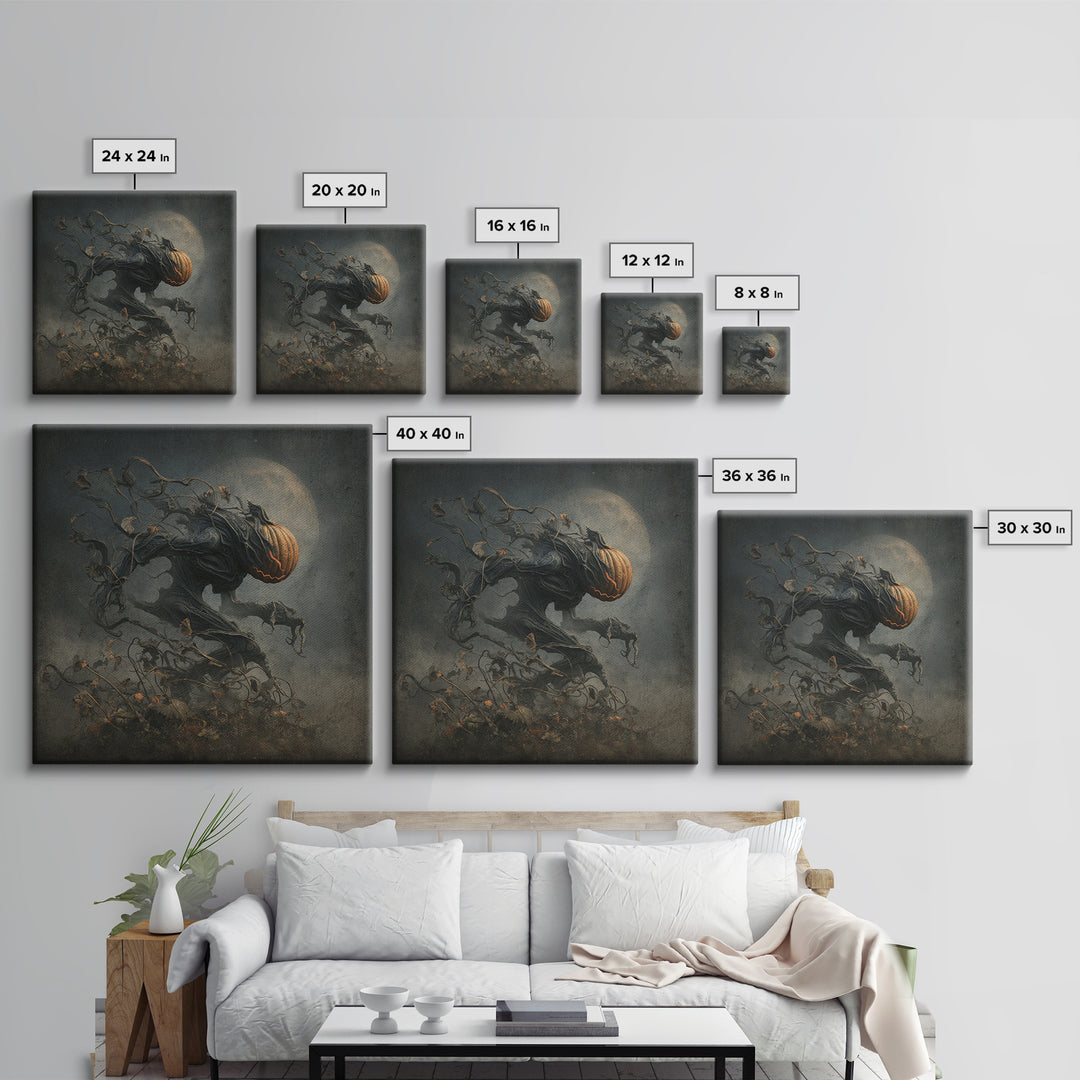 The Alien Pumpkin Patch, Biomechanical Horror Art, Square Wall Art, Dark Fantasy Wall Art, Framed Canvas Print, Halloween Wall Art