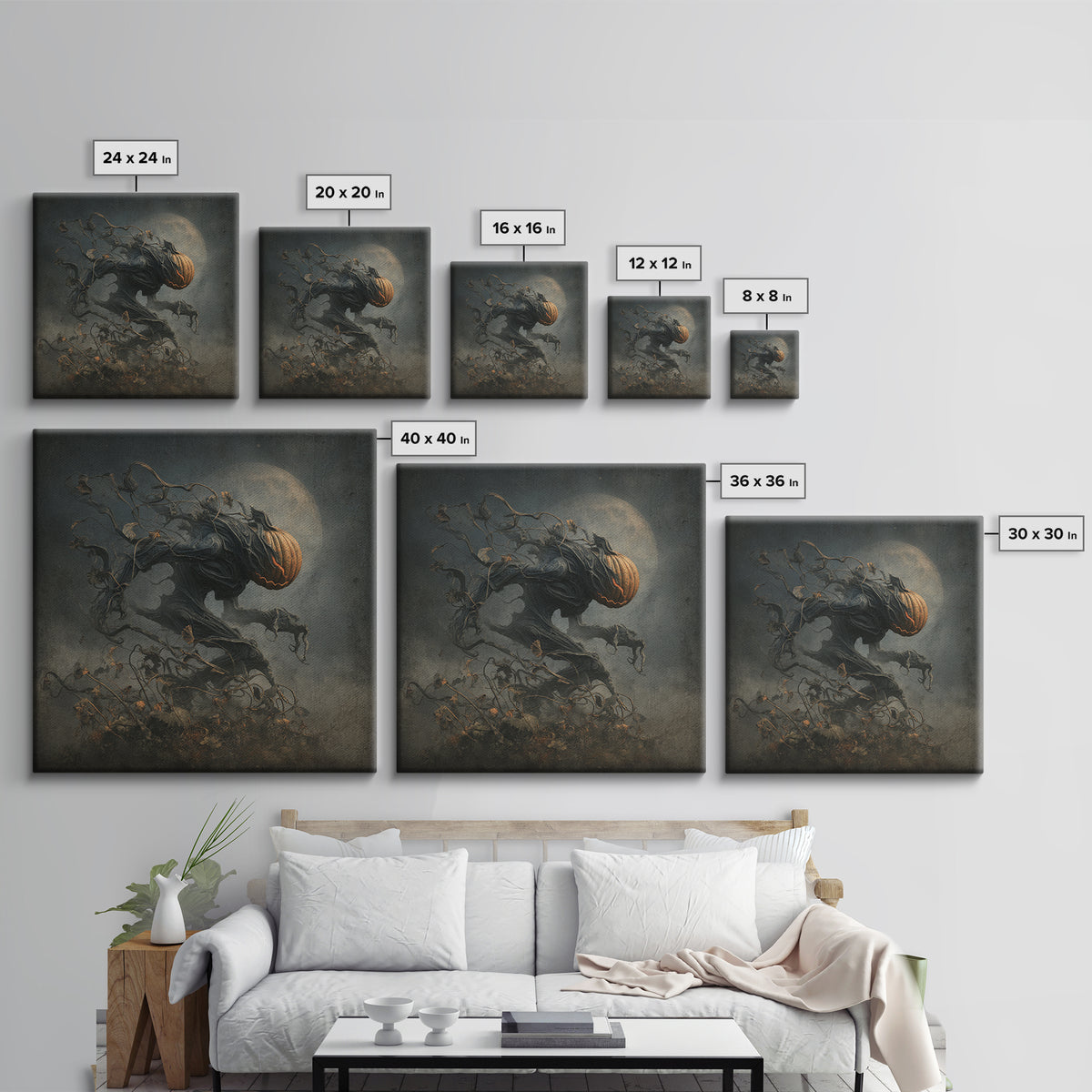 The Alien Pumpkin Patch, Biomechanical Horror Art, Square Wall Art, Dark Fantasy Wall Art, Framed Canvas Print, Halloween Wall Art