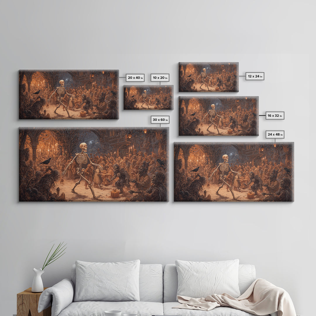 The Biomechanical Skeleton, Northern Renaissance Horror, Wide Panoramic Art, Macabre Wall Art, Canvas Print, Halloween Wall Art