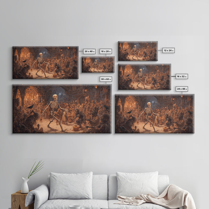 The Biomechanical Skeleton, Northern Renaissance Horror, Wide Panoramic Art, Macabre Wall Art, Canvas Print, Halloween Wall Art