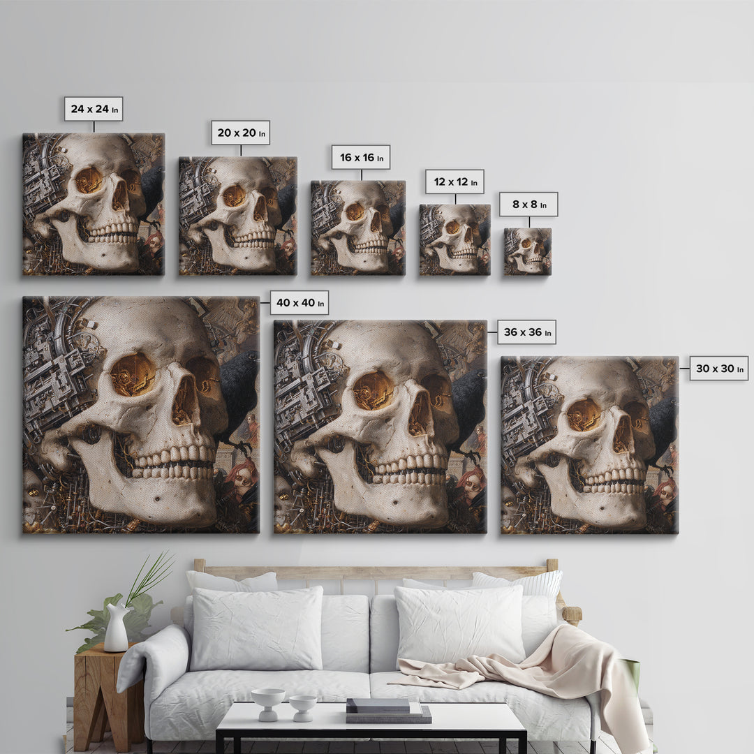 The Biomechanical Skeleton, Danse Macabre Art, Square Wall Art, Dark Halloween Decor, Canvas Print, Halloween Wall Art