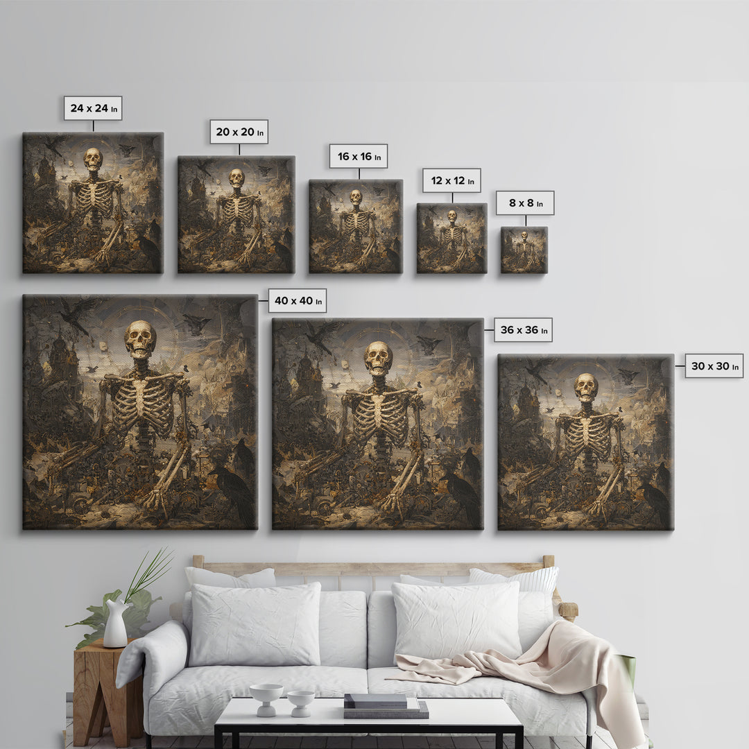 The Biomechanical Skeleton, Baroque Witchcraft Art, Square Wall Art, Dark Fantasy Wall Art, Framed Canvas Print, Halloween Wall Art