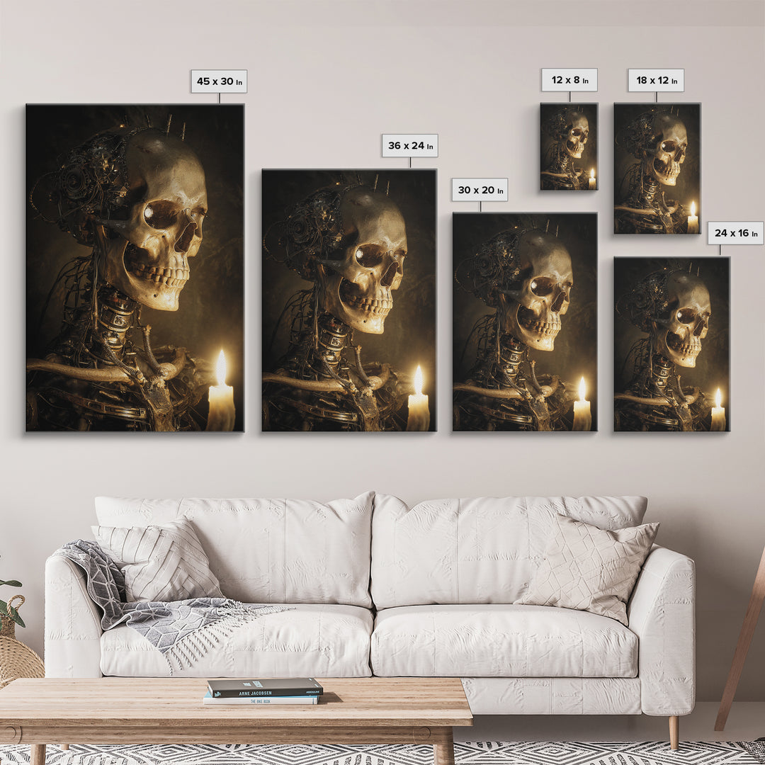 The Biomechanical Skeleton, Dark Romantic Horror Art, Vertical Wall Art, Dark Halloween Decor, Canvas Print, Halloween Wall Art