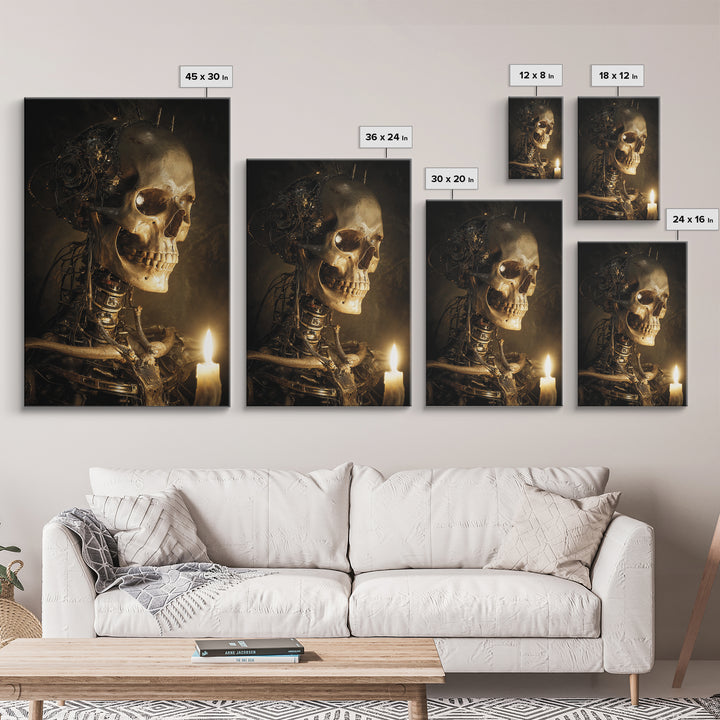 The Biomechanical Skeleton, Dark Romantic Horror Art, Vertical Wall Art, Dark Halloween Decor, Canvas Print, Halloween Wall Art