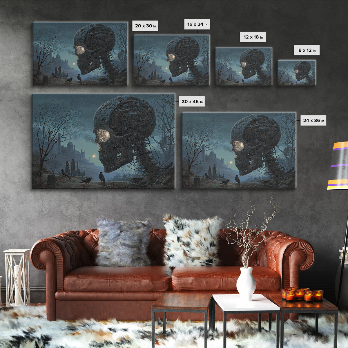 The Biomechanical Skeleton, Romantic Gothic Landscape, Landscape Wall Art, Macabre Wall Art, Canvas Print, Halloween Wall Art