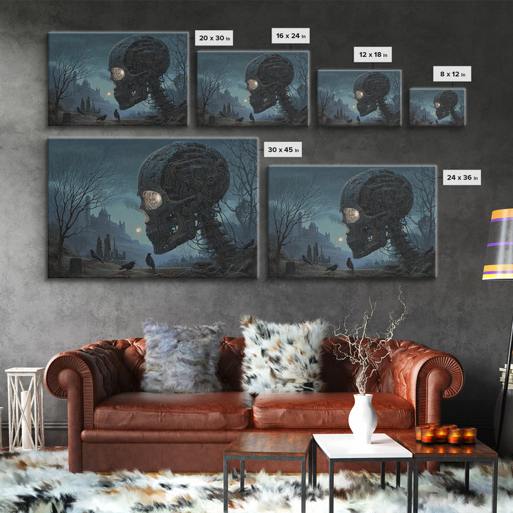 The Biomechanical Skeleton, Romantic Gothic Landscape, Landscape Wall Art, Macabre Wall Art, Canvas Print, Halloween Wall Art