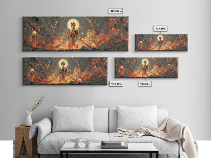 The Biomechanical Skeleton, Apocalyptic Romantic Art, Extra Wide Wall Art, Dark Halloween Decor, Canvas Print, Halloween Wall Art