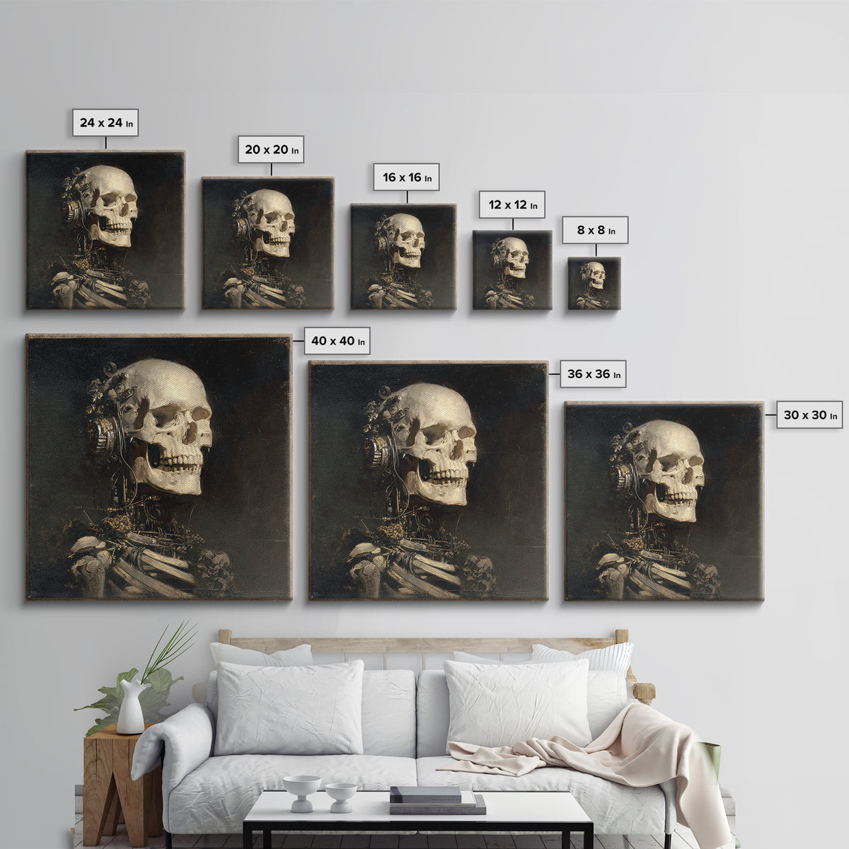 The Biomechanical Skeleton, Symbolist Dream Art, Square Wall Art, Gothic Horror Wall Art, Framed Canvas Print, Halloween Wall Art