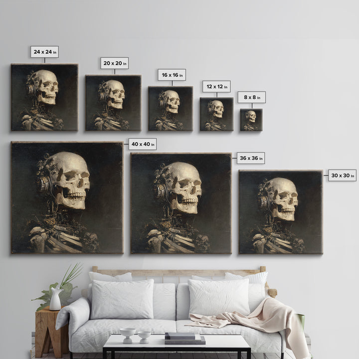 The Biomechanical Skeleton, Symbolist Dream Art, Square Wall Art, Gothic Horror Wall Art, Framed Canvas Print, Halloween Wall Art