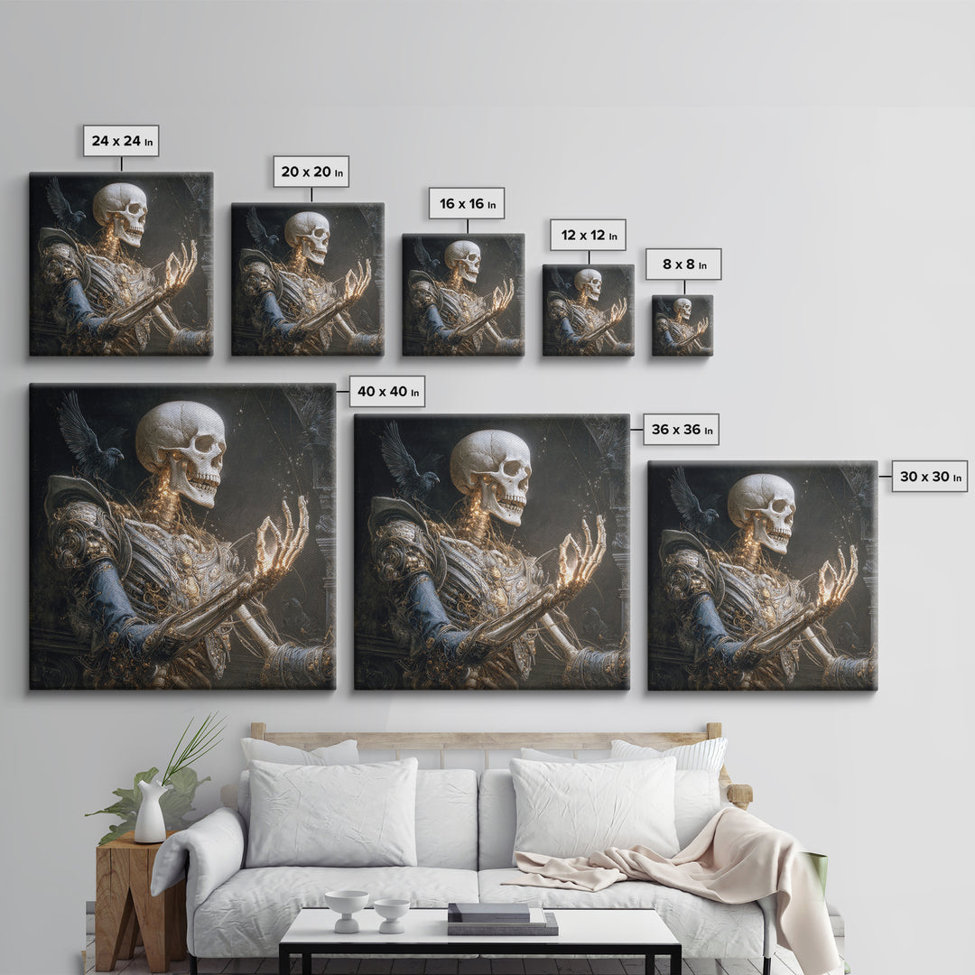 The Biomechanical Skeleton, Ornate Symbolist Art, Square Wall Art, Gothic Horror Wall Art, Framed Canvas Print, Halloween Wall Art