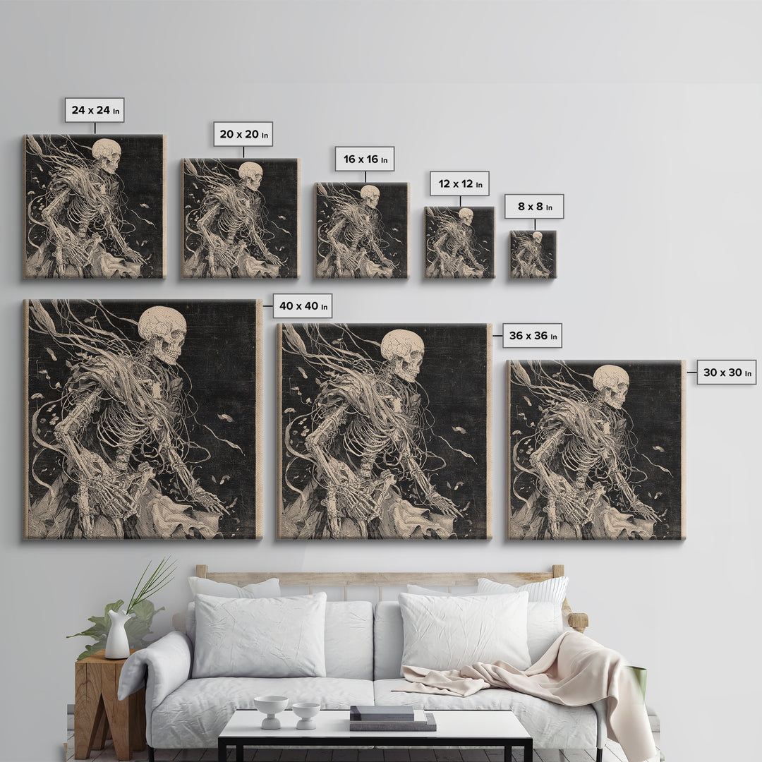 The Biomechanical Skeleton, Decadent Gothic Art, Square Wall Art, Macabre Wall Art, Canvas Print, Halloween Wall Art