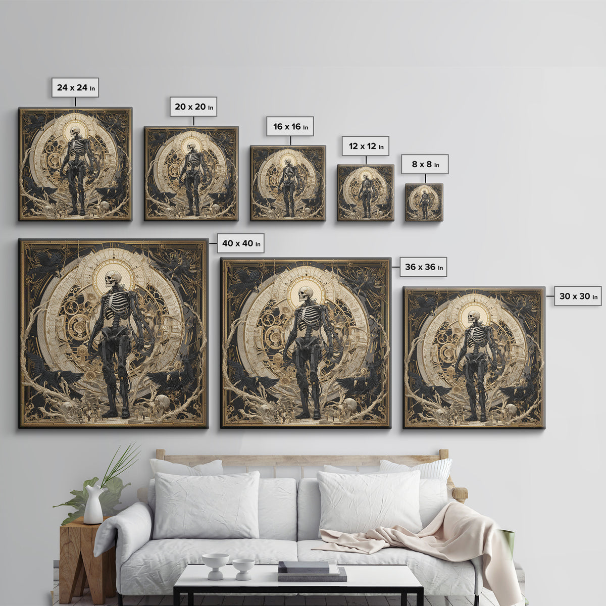 The Biomechanical Skeleton, Dark Symbolist Art, Square Wall Art, Dark Fantasy Wall Art, Canvas Print, Halloween Wall Art