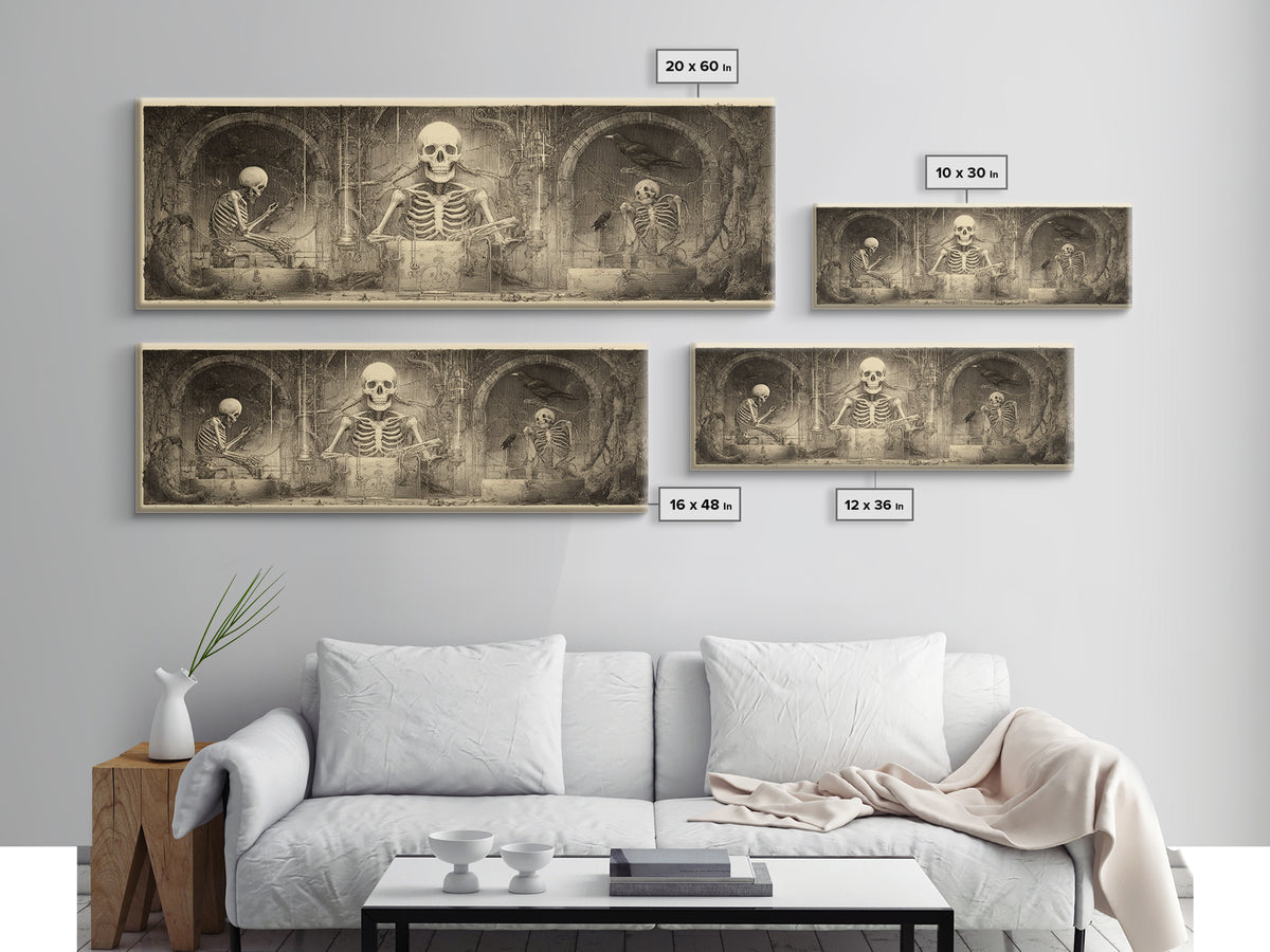 The Biomechanical Skeleton, Expressionist Nightmare Art, Extra Wide Wall Art, Dark Fantasy Wall Art, Framed Canvas Print, Halloween Wall Art